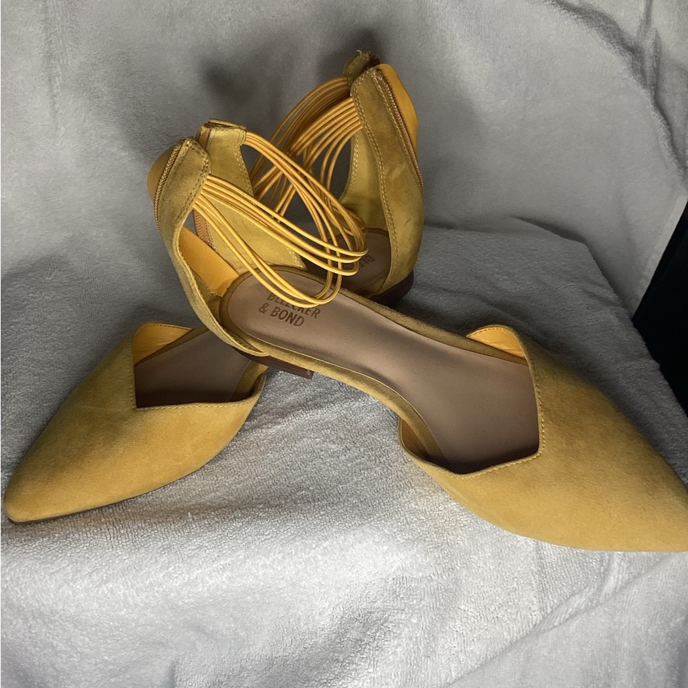 Yellow Pointed-Toe Flats with Ankle Straps